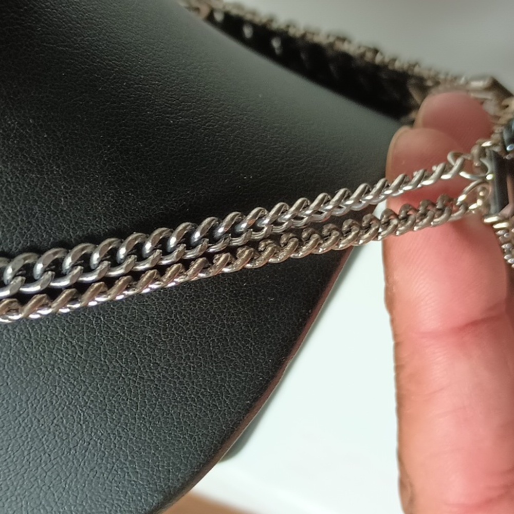 Vintage bib style choker | necklace metal and smokey rhinestone | silver toned - Picture 5 of 6